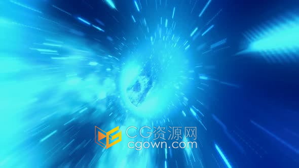 视频素材-深蓝漩涡虫洞穿行超空间隧道光速飞行宇宙探索主题